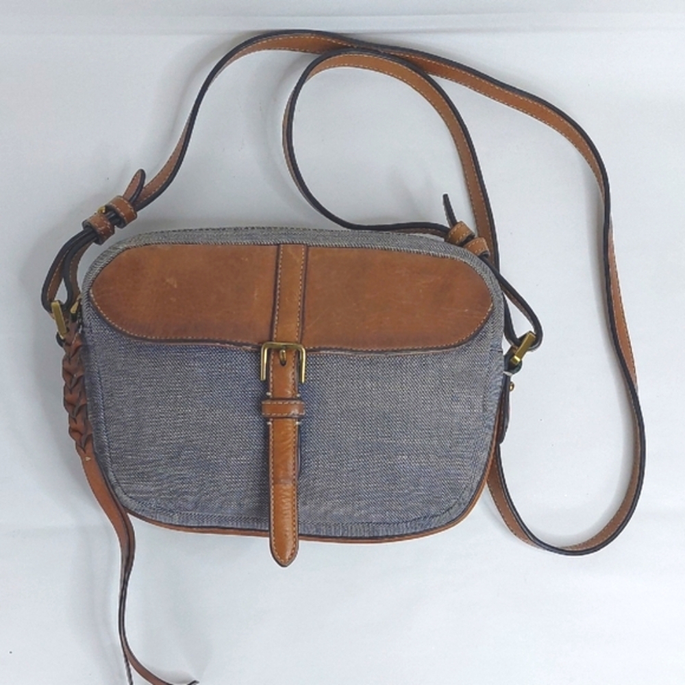 Fossil Leather And Fabric Crossbody Bag